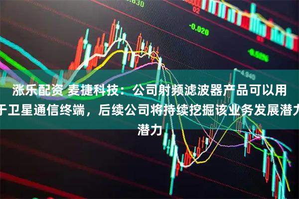 涨乐配资 麦捷科技：公司射频滤波器产品可以用于卫星通信终端，后续公司将持续挖掘该业务发展潜力